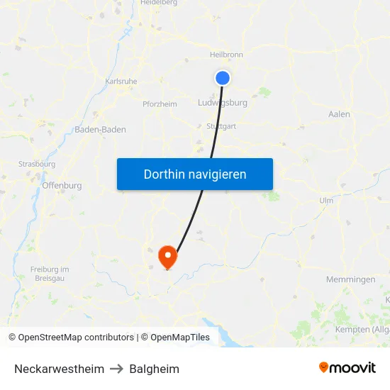 Neckarwestheim to Balgheim map