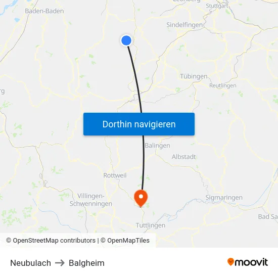 Neubulach to Balgheim map