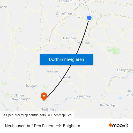 Neuhausen Auf Den Fildern to Balgheim map