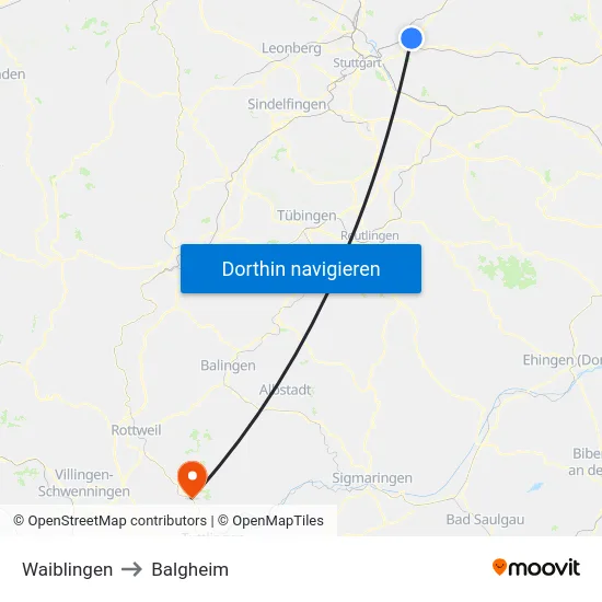 Waiblingen to Balgheim map