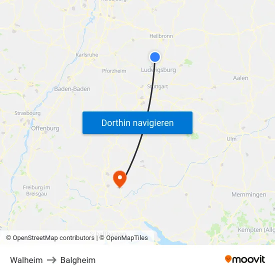 Walheim to Balgheim map