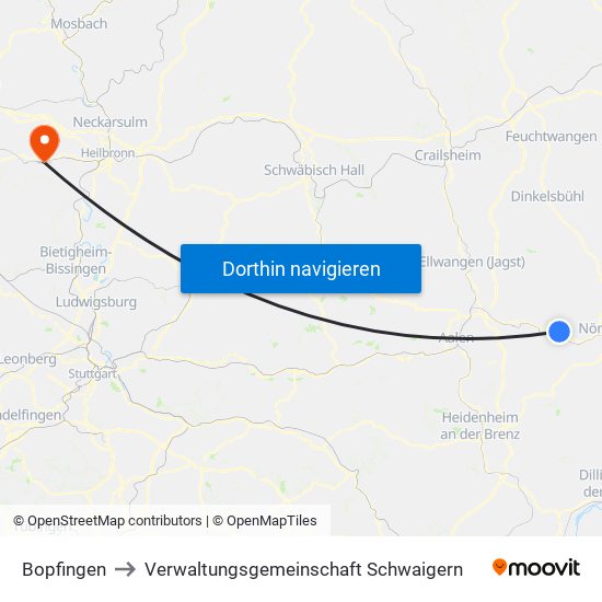 Bopfingen to Verwaltungsgemeinschaft Schwaigern map