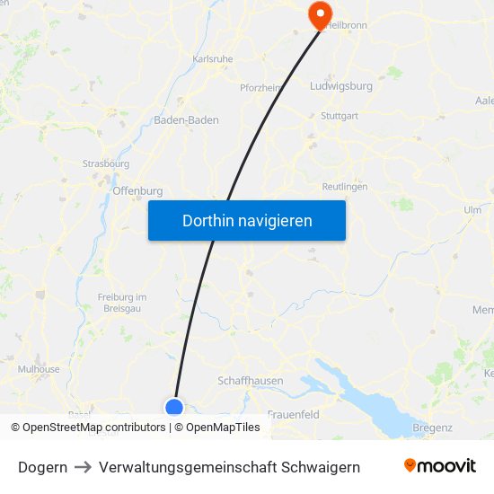 Dogern to Verwaltungsgemeinschaft Schwaigern map