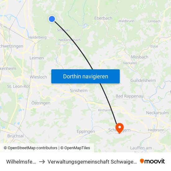 Wilhelmsfeld to Verwaltungsgemeinschaft Schwaigern map