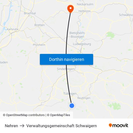 Nehren to Verwaltungsgemeinschaft Schwaigern map