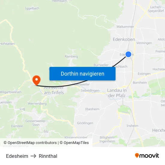 Edesheim to Rinnthal map