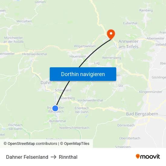 Dahner Felsenland to Rinnthal map
