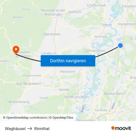 Waghäusel to Rinnthal map