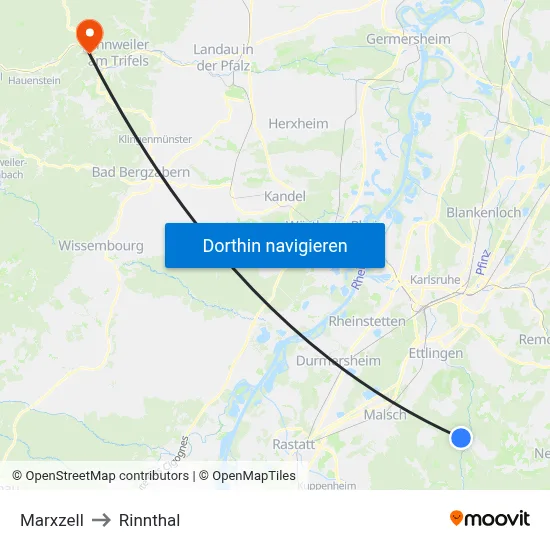Marxzell to Rinnthal map