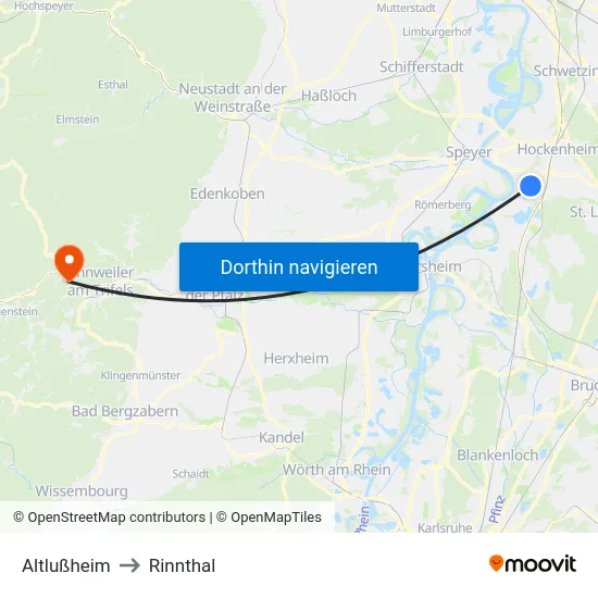 Altlußheim to Rinnthal map