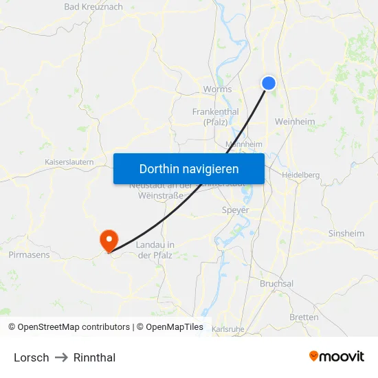 Lorsch to Rinnthal map