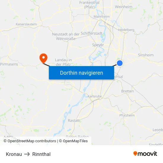 Kronau to Rinnthal map