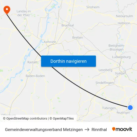 Gemeindeverwaltungsverband Metzingen to Rinnthal map