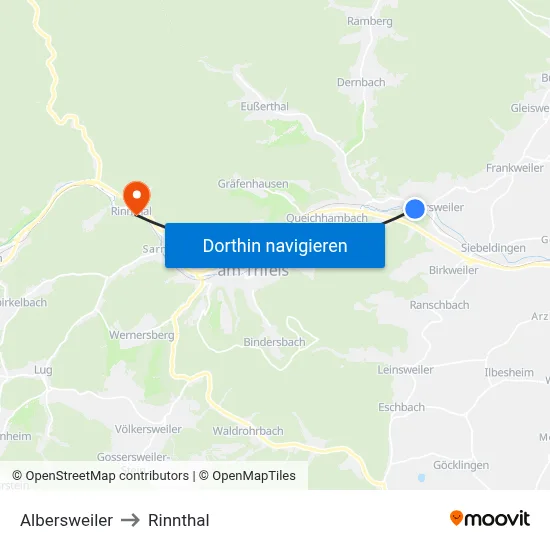 Albersweiler to Rinnthal map