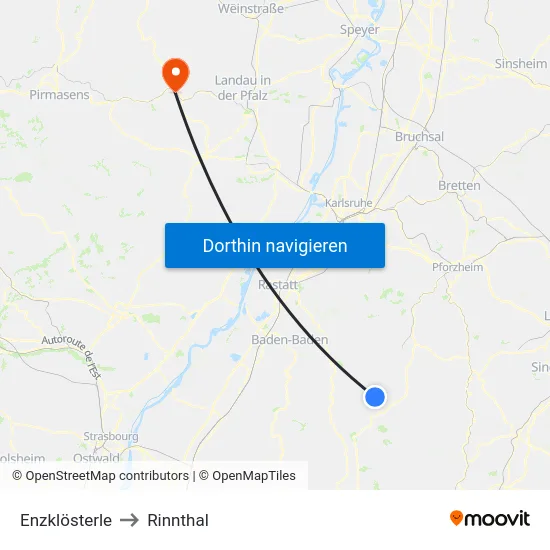 Enzklösterle to Rinnthal map
