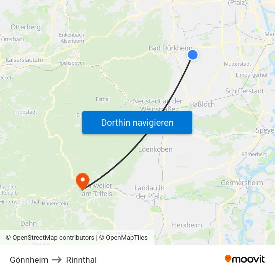 Gönnheim to Rinnthal map