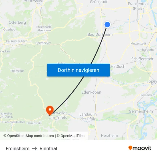 Freinsheim to Rinnthal map