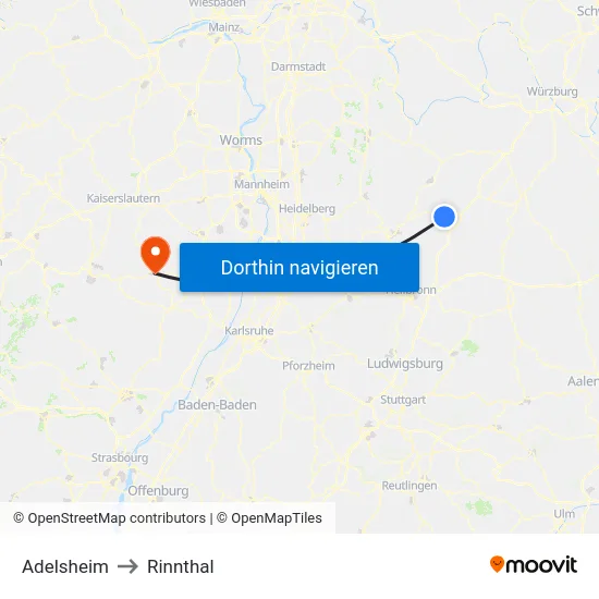 Adelsheim to Rinnthal map