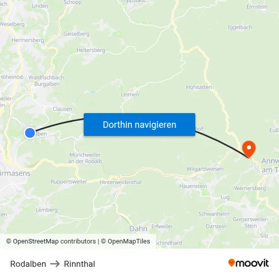 Rodalben to Rinnthal map
