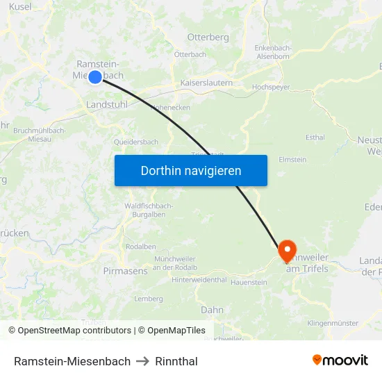 Ramstein-Miesenbach to Rinnthal map