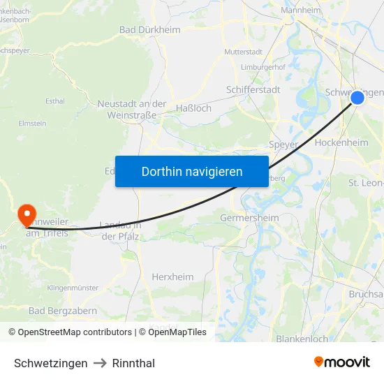 Schwetzingen to Rinnthal map