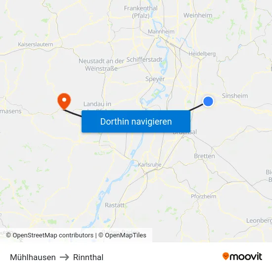 Mühlhausen to Rinnthal map