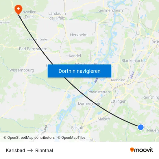 Karlsbad to Rinnthal map