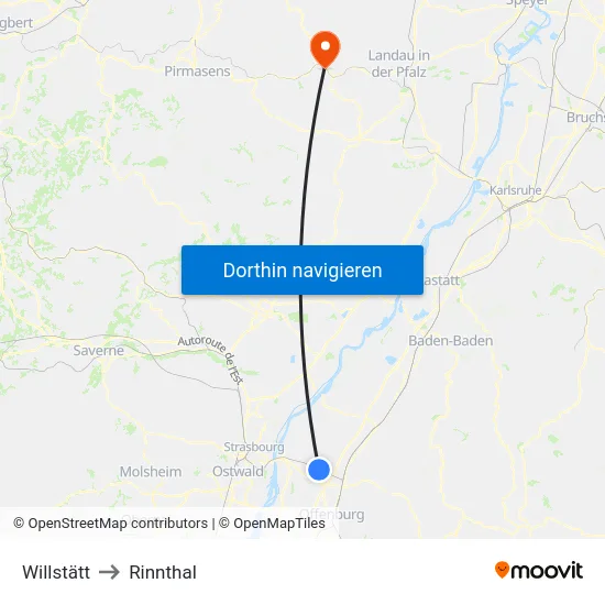 Willstätt to Rinnthal map