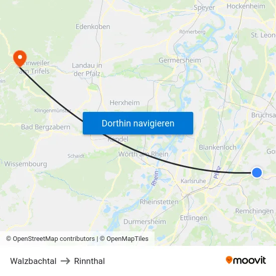 Walzbachtal to Rinnthal map