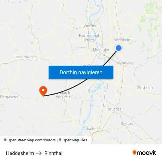 Heddesheim to Rinnthal map