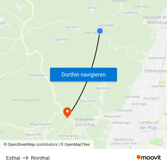 Esthal to Rinnthal map