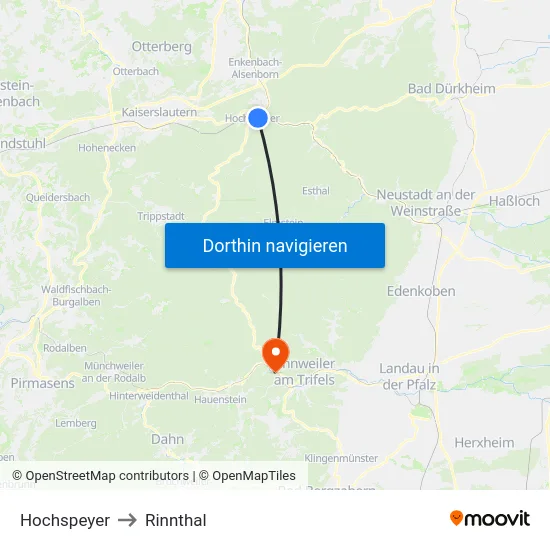 Hochspeyer to Rinnthal map