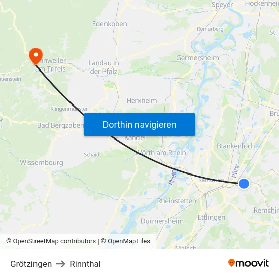 Grötzingen to Rinnthal map