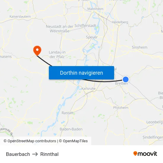 Bauerbach to Rinnthal map