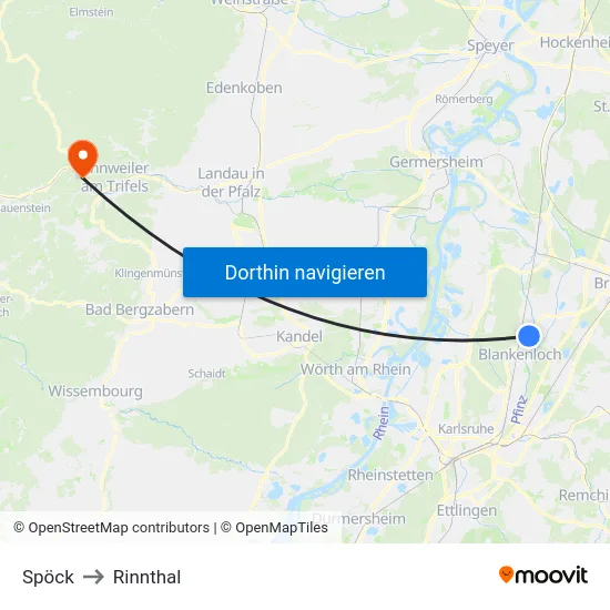 Spöck to Rinnthal map
