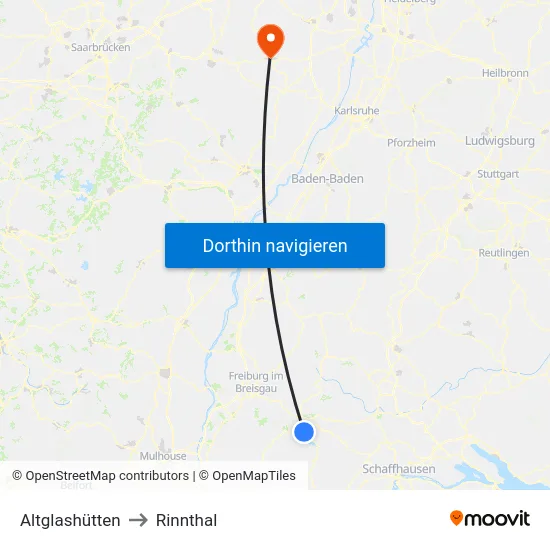 Altglashütten to Rinnthal map