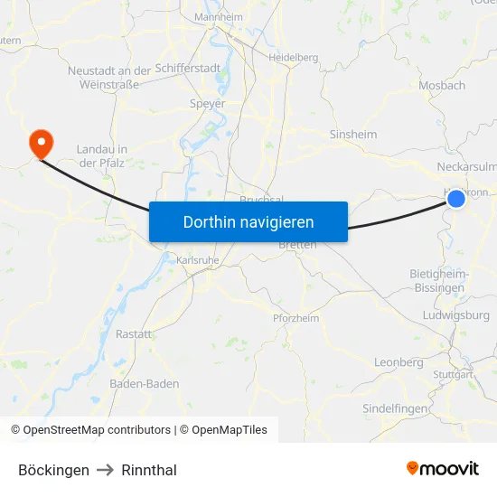Böckingen to Rinnthal map