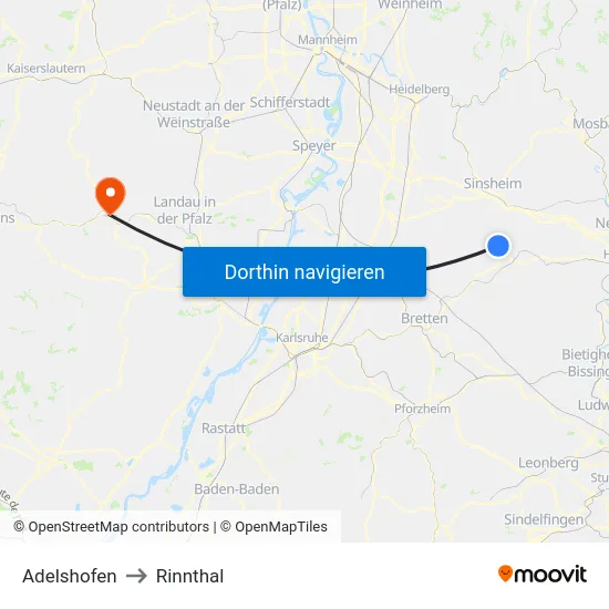 Adelshofen to Rinnthal map