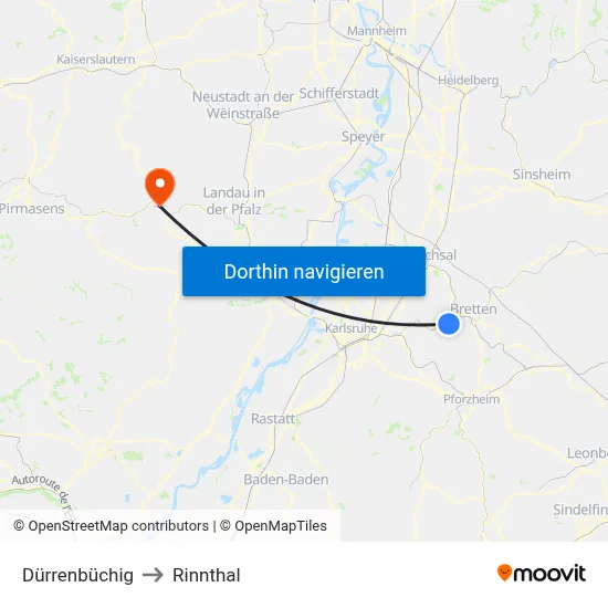 Dürrenbüchig to Rinnthal map