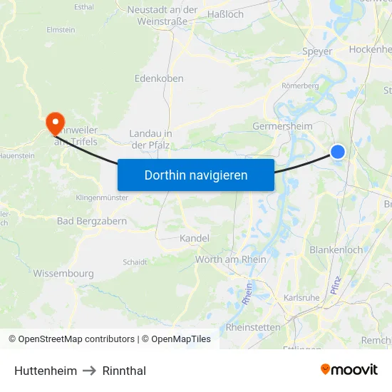 Huttenheim to Rinnthal map