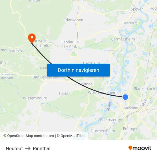 Neureut to Rinnthal map