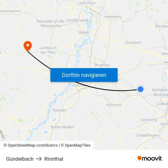 Gündelbach to Rinnthal map