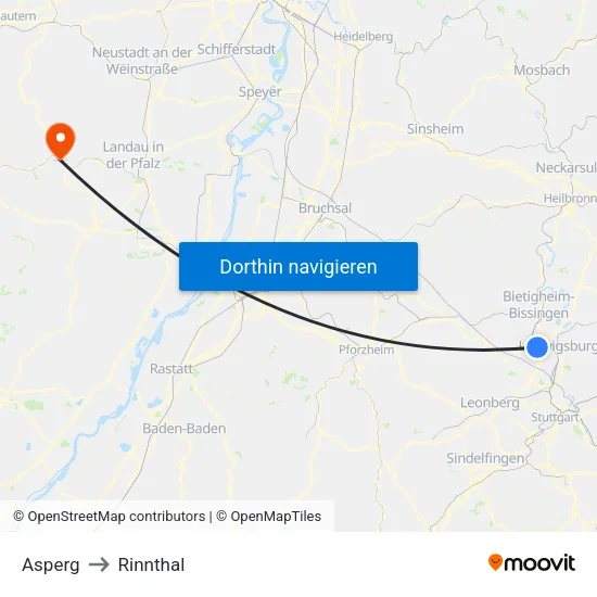 Asperg to Rinnthal map