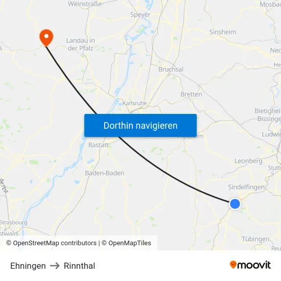 Ehningen to Rinnthal map