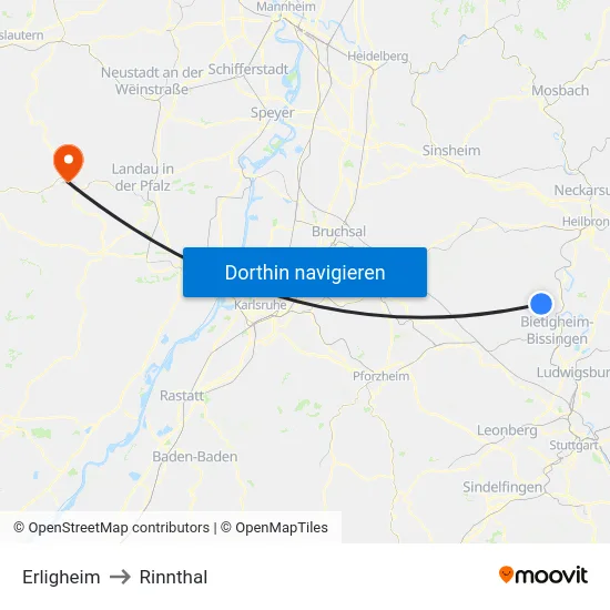 Erligheim to Rinnthal map