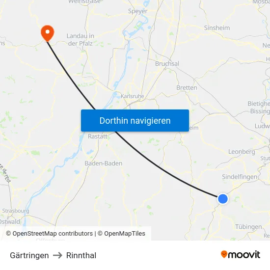 Gärtringen to Rinnthal map