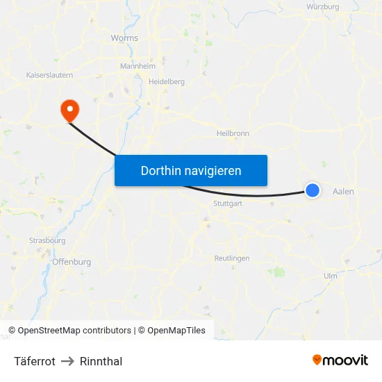 Täferrot to Rinnthal map