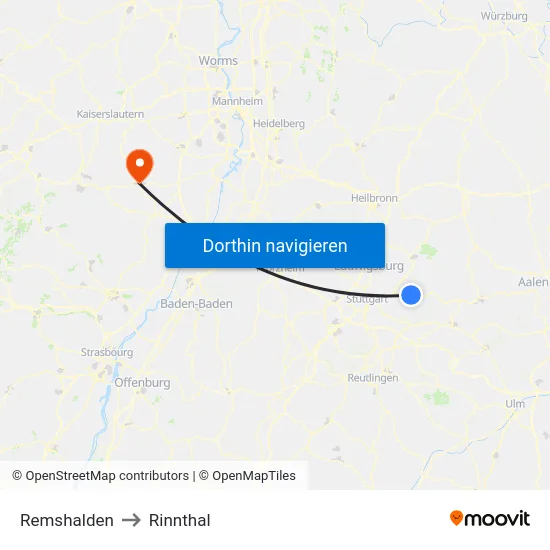 Remshalden to Rinnthal map
