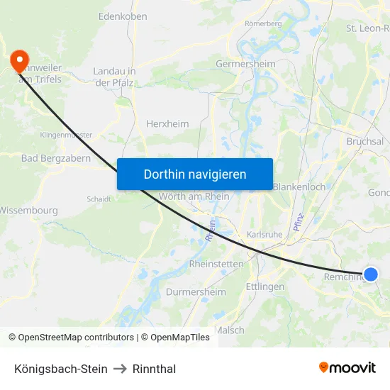Königsbach-Stein to Rinnthal map
