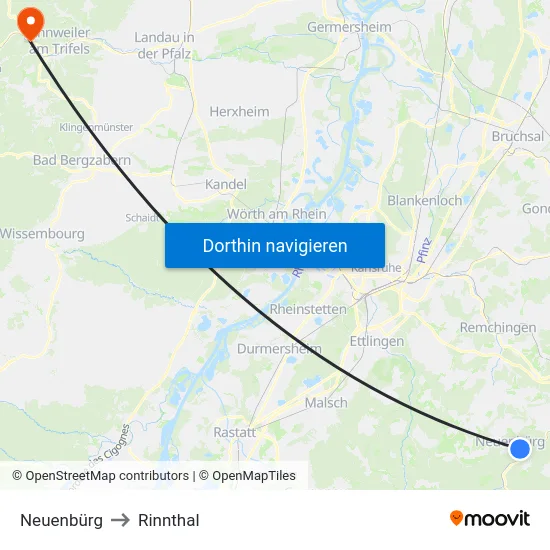 Neuenbürg to Rinnthal map